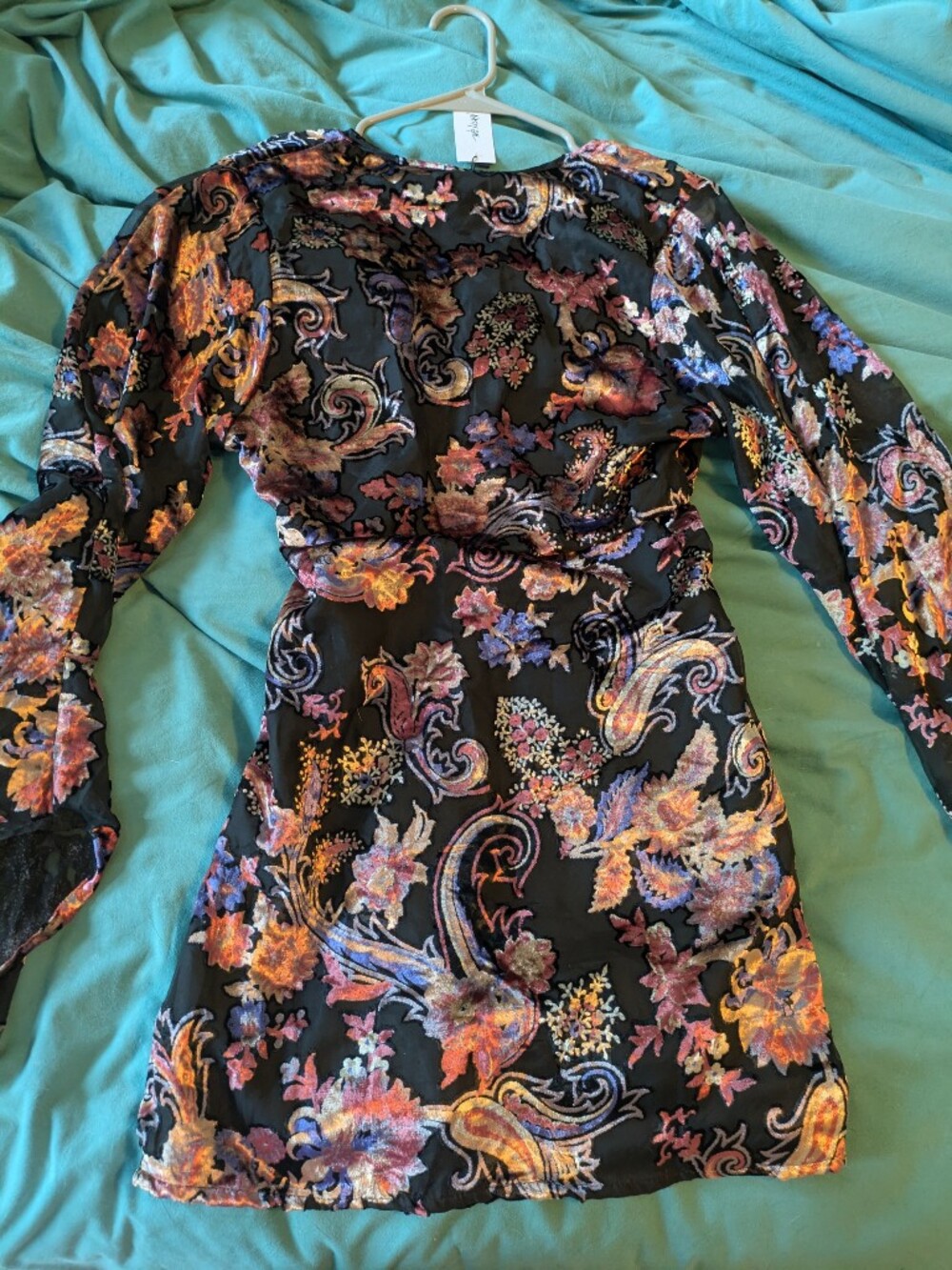 NWT Nasty Gal Floral Devore Extreme Sleeve Cut Out Mini Dress Size 4 - Picture 10 of 14